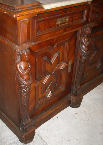 figural buffet left corner2 — victorian walnut buffet with inset marble top