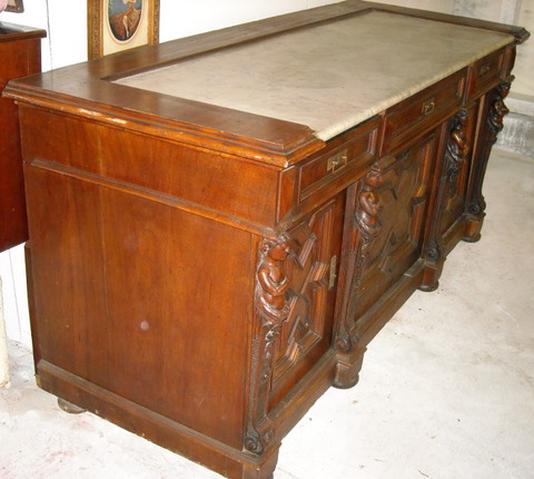 figural buffet left front2 — victorian walnut buffet with inset marble top