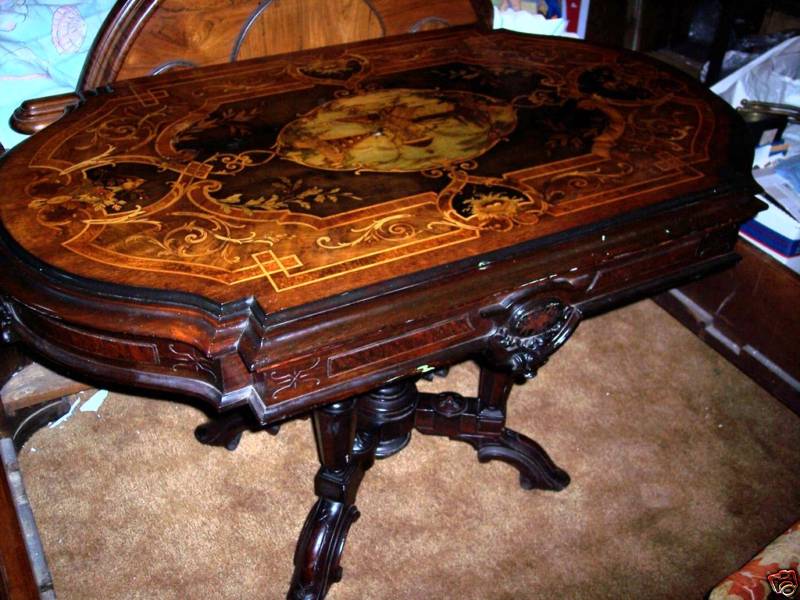 Nice Marquetry Top Table — Nice/ Unique Marquetry Top Parlor Table on Ebay