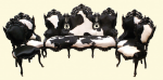 Ebonized Renaissance Revival Parlor Set in B&W Cow Hide — This Renaissance Revival Parlor Set Might Moo-ve You.