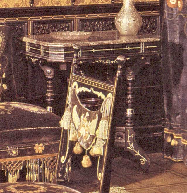 ebonized table — Rockefeller Smoking Room table (WAY in back)
