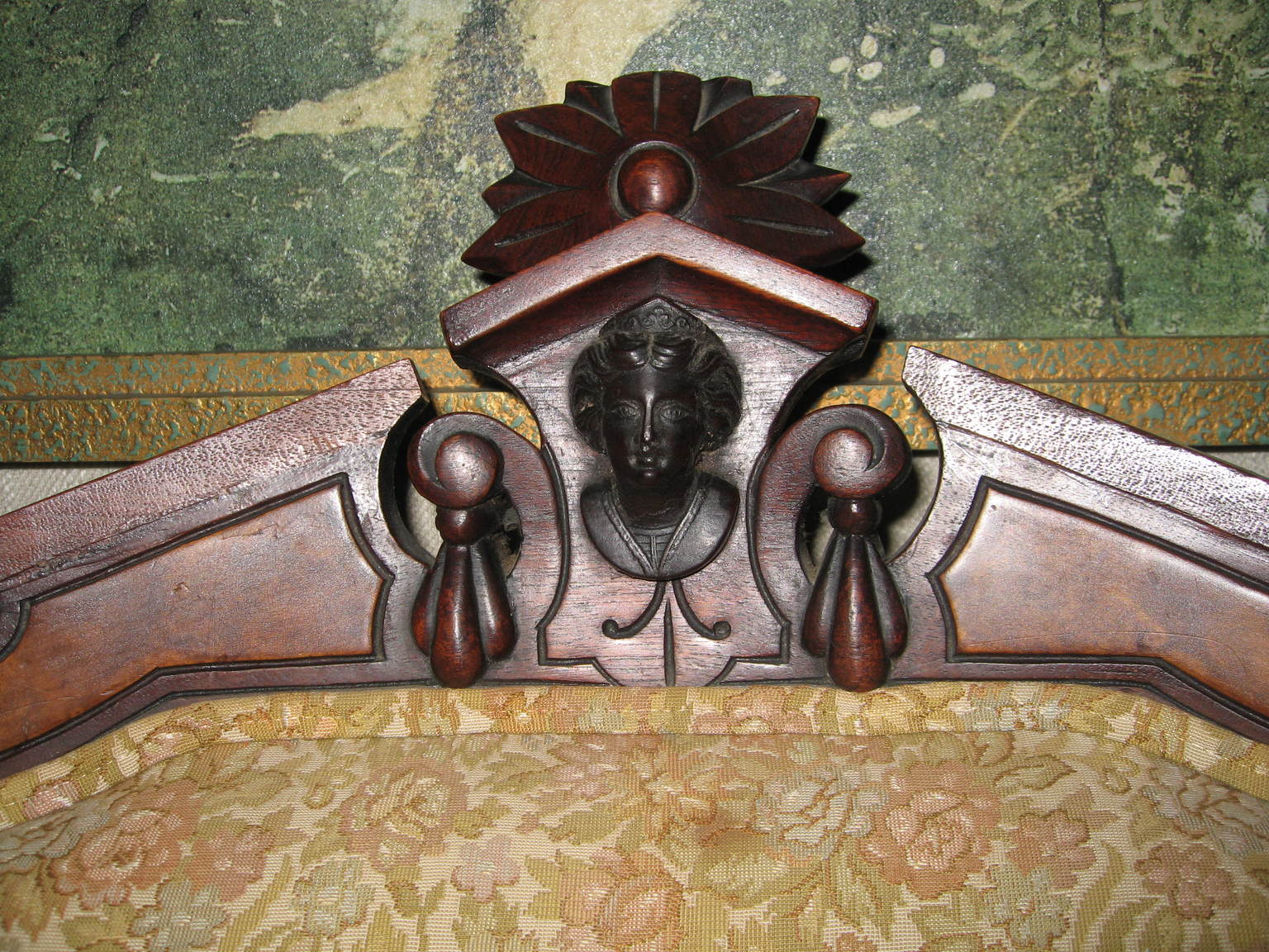 Gentleman's Jenny Lind Chair — Crest on parlor chair
