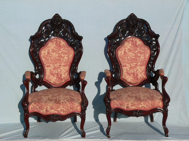 Meeks Arm chairs (2) — rare Meeks victorian parlor set for sale