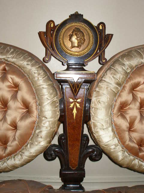 c4 — Pottier & Stymus rosewood double parlor set w/ original silk upholstery