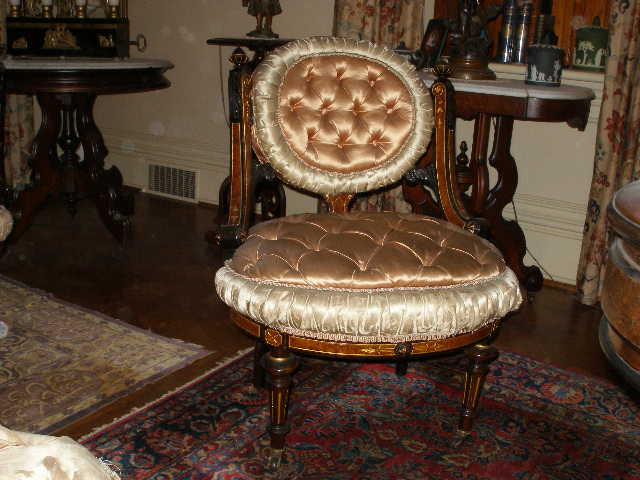 c1 — Pottier & Stymus rosewood double parlor set w/ original silk upholstery