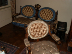 c5 — Pottier & Stymus rosewood double parlor set w/ original silk upholstery