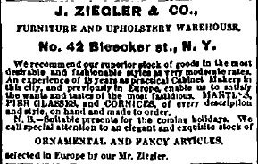 Advert [The Independent 1866 12 13] — Pottier & Stymus rosewood double parlor set w/ original silk upholstery