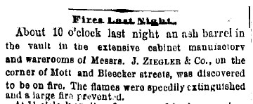 Fire! [NY Times 1868 09 20] — Pottier & Stymus rosewood double parlor set w/ original silk upholstery