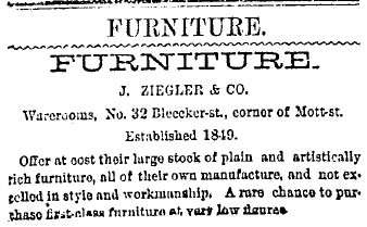 Advert [NY Times 1877 09 28] — Pottier & Stymus rosewood double parlor set w/ original silk upholstery