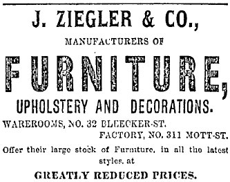 Advert [NY Times 1877 11 11 — Pottier & Stymus rosewood double parlor set w/ original silk upholstery
