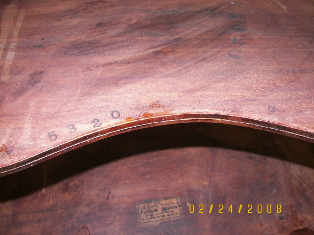 100 0803 — Identification of RJ Horner oak Kidney Shaped Table