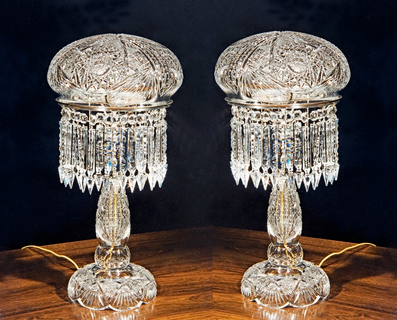 Pair ABC Lamps — American Brilliant Cut Glass Available