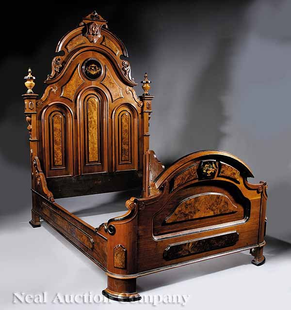 Renaissance Inlaid, Ebonized and Burled Walnut Bedstead — Bed Thread