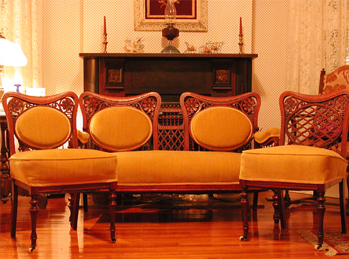 03 — Beaded Brass Caster Ferrules On High End Victorian Chairs and ???
